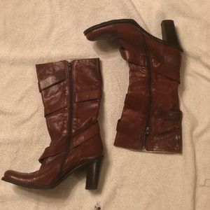 Kenneth Cole Brown Leather Boots with Chunky Heel